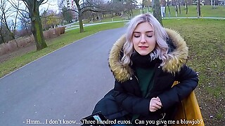 Cute teen swallows hot cum for cash - extreme public blowjob by Eva Elfie